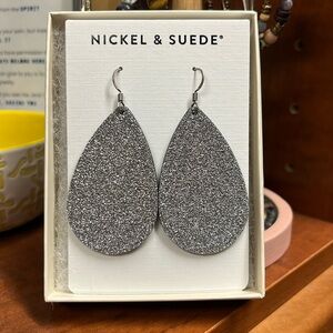 Nickel & Suede Silver Sparkle Teardrop earrings.